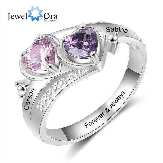 Customized Couples Rings with Names and Birthstones