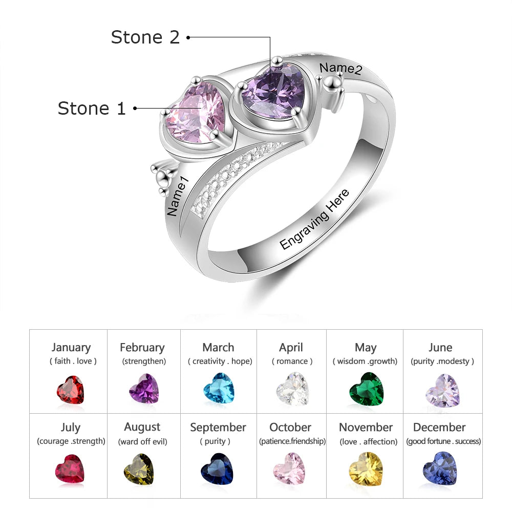 Customized Couples Rings with Names and Birthstones